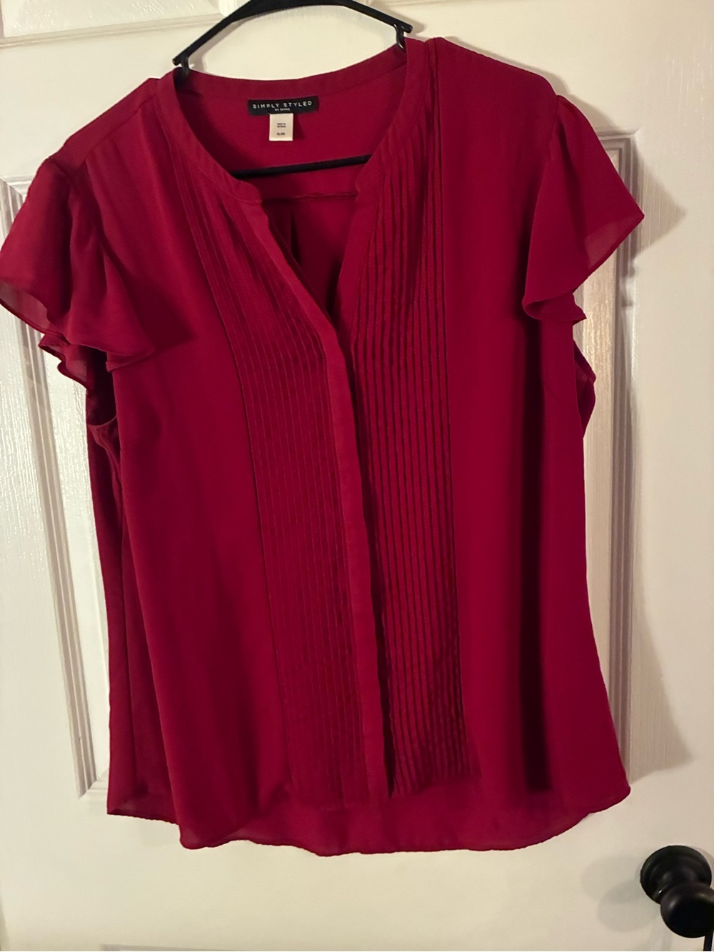 Simply Styled XL Burgundy Pleated Flutter Sleeve Blouse Top